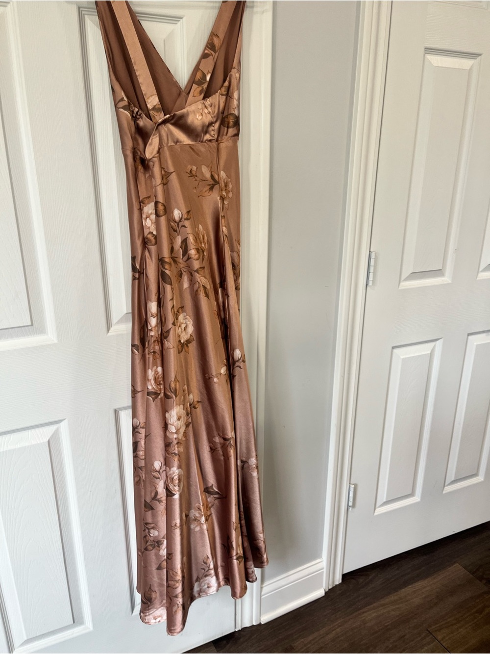 Satin Floral Slip Dress in Rose Gold